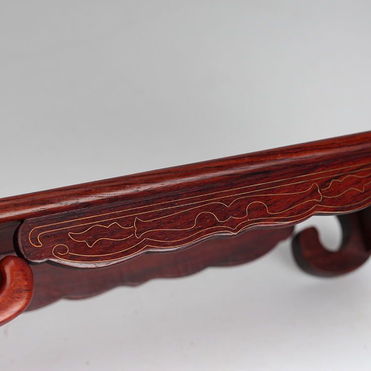 Pravokutna masivna drvena osnova s srebrnom uložkom u dizajnu scroll, rezbaren ukras od rosewood, oslonac za drvenu skulpturu i kamen bonsai