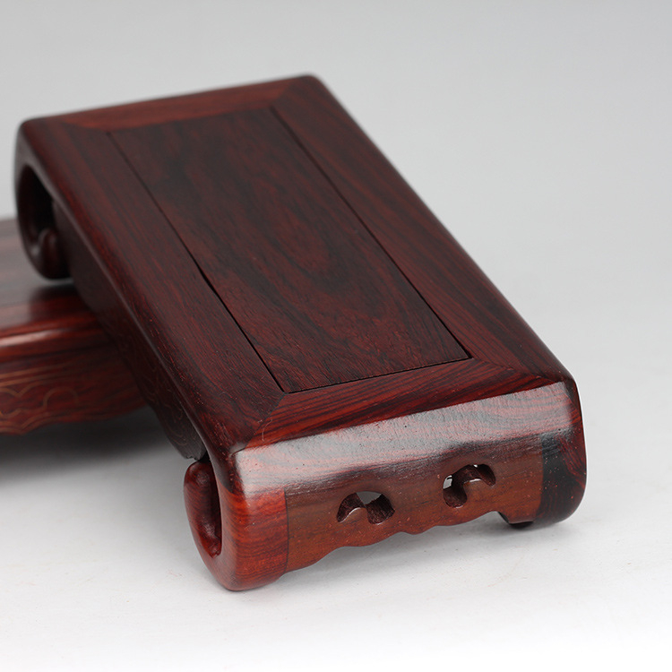 Pravokutna masivna drvena osnova s srebrnom uložkom u dizajnu scroll, rezbaren ukras od rosewood, oslonac za drvenu skulpturu i kamen bonsai