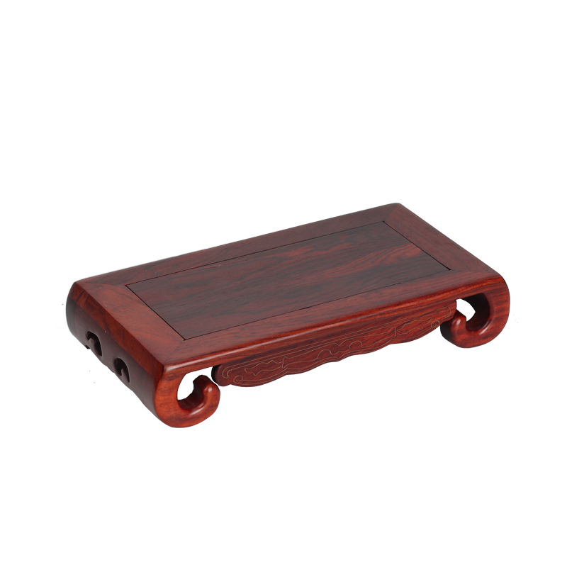Pravokutna masivna drvena osnova s srebrnom uložkom u dizajnu scroll, rezbaren ukras od rosewood, oslonac za drvenu skulpturu i kamen bonsai