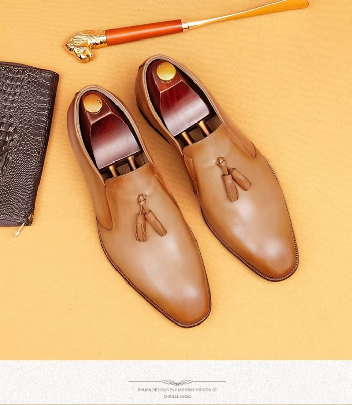 Muški loaferi s resicama, velike veličine, od prave kože, slip-on, poslovni britanski stil