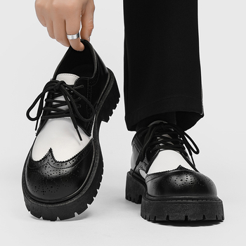 Muške kožne cipele s niskim gornjim dijelom i debelim potplatom za povećanje visine, crne brogues s izrezbarenim uzorkom, okrugli vrh, casual, Z08