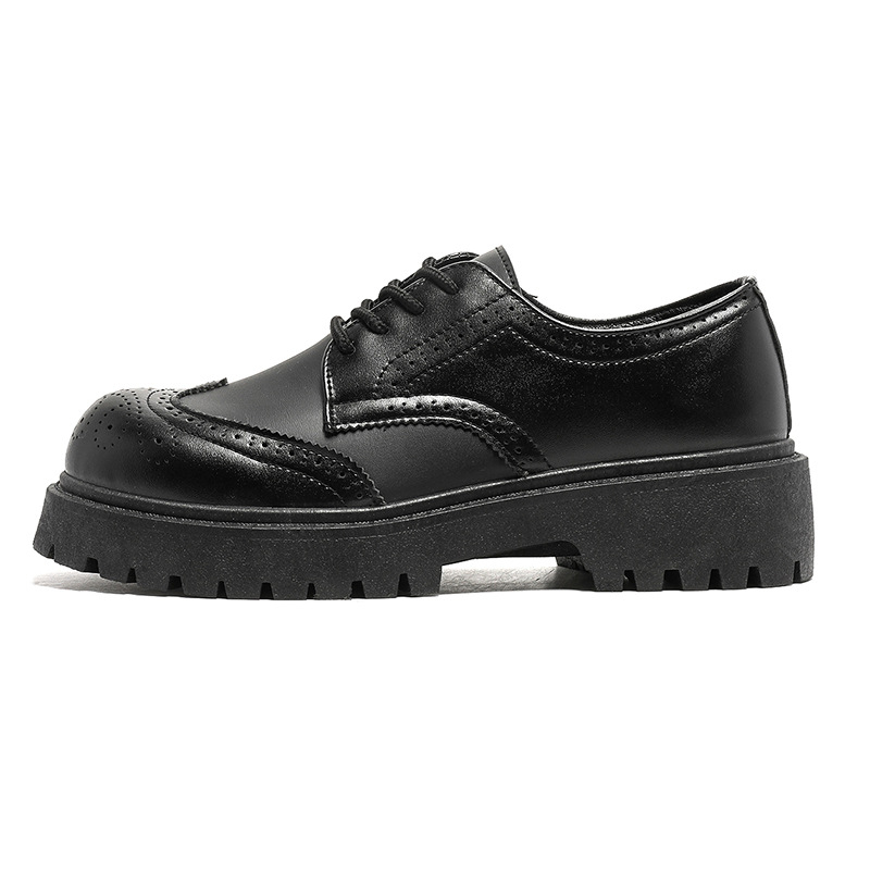 Muške kožne cipele s niskim gornjim dijelom i debelim potplatom za povećanje visine, crne brogues s izrezbarenim uzorkom, okrugli vrh, casual, Z08