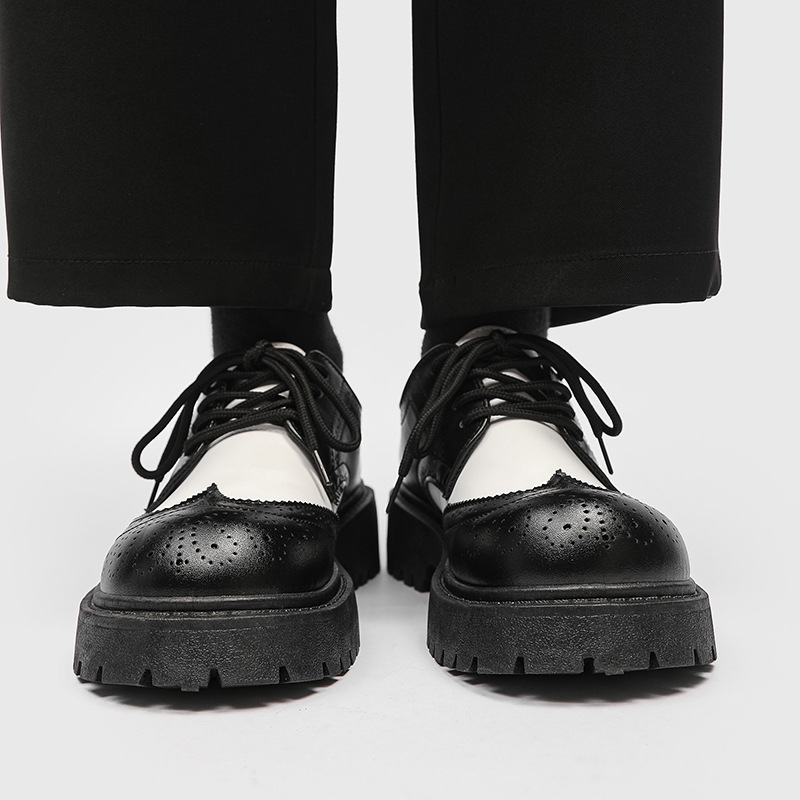 Muške kožne cipele s niskim gornjim dijelom i debelim potplatom za povećanje visine, crne brogues s izrezbarenim uzorkom, okrugli vrh, casual, Z08