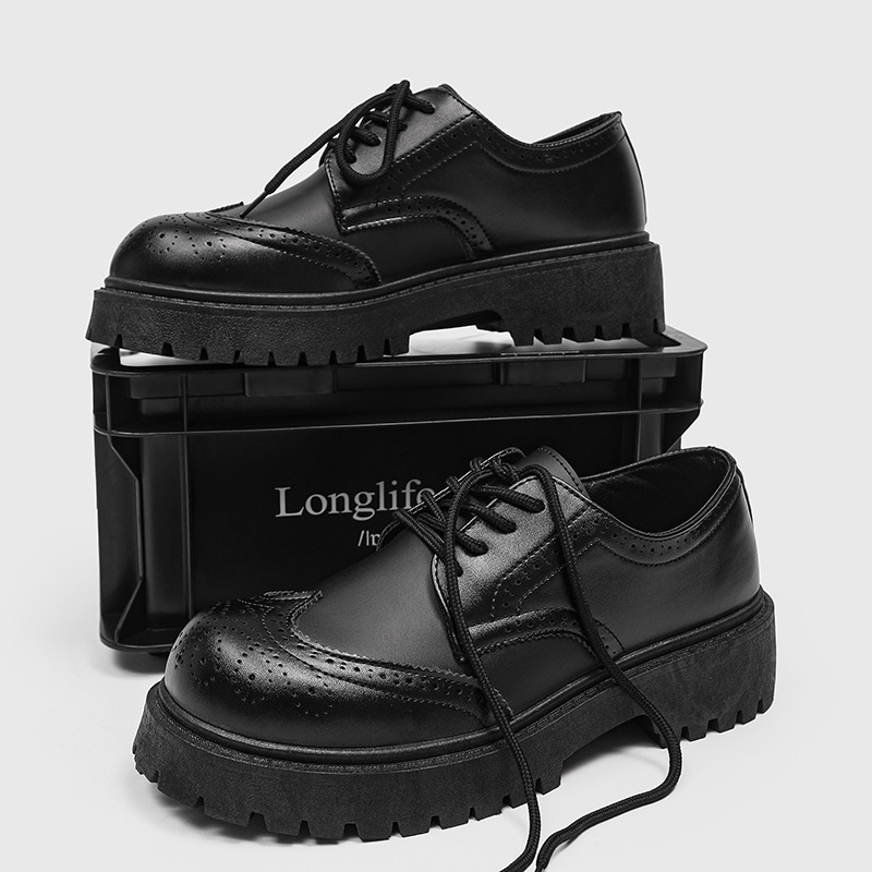 Muške kožne cipele s niskim gornjim dijelom i debelim potplatom za povećanje visine, crne brogues s izrezbarenim uzorkom, okrugli vrh, casual, Z08