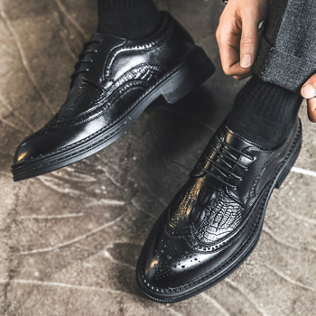 Muške cipele s oštrim vrhom i vezicama, crne kožne formalne cipele, poslovni/brogue stil, za sve sezone, proljeće 2026