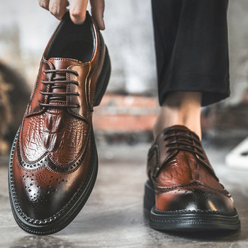 Muške cipele s oštrim vrhom i vezicama, crne kožne formalne cipele, poslovni/brogue stil, za sve sezone, proljeće 2026