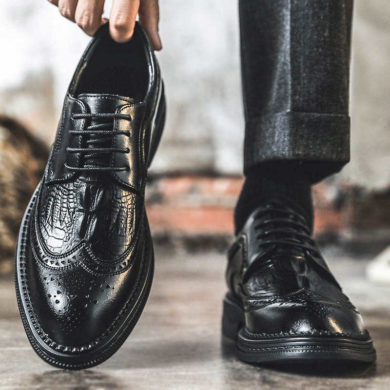 Muške cipele s oštrim vrhom i vezicama, crne kožne formalne cipele, poslovni/brogue stil, za sve sezone, proljeće 2026