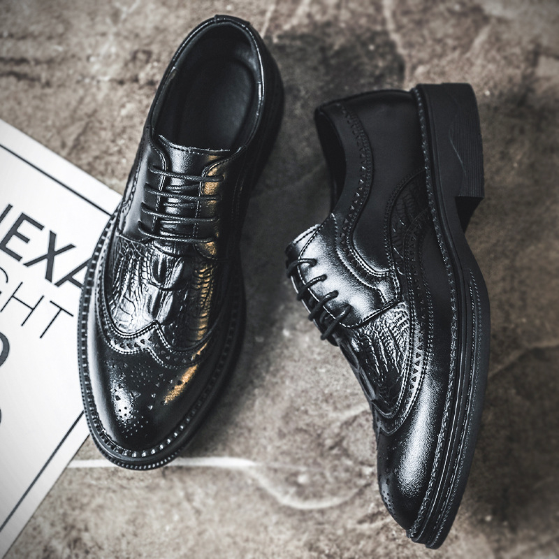 Muške cipele s oštrim vrhom i vezicama, crne kožne formalne cipele, poslovni/brogue stil, za sve sezone, proljeće 2026