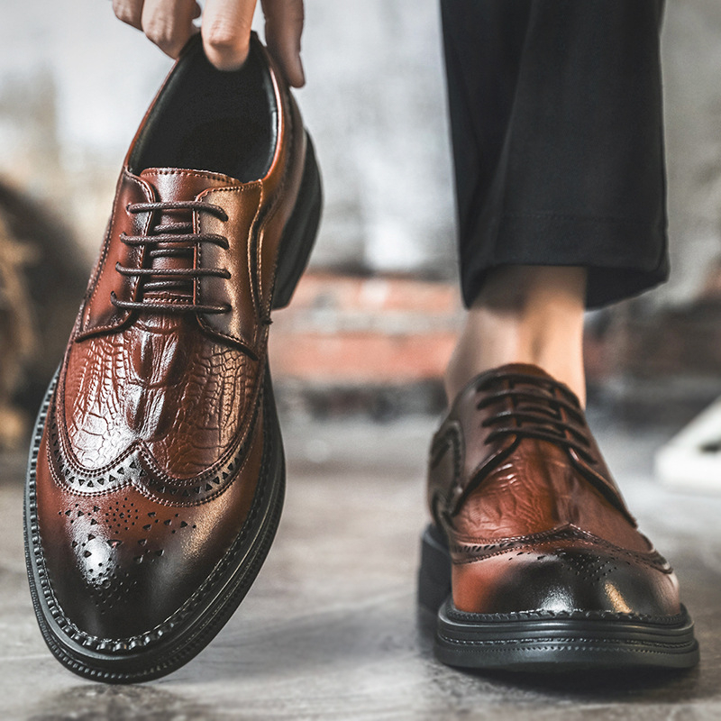 Muške cipele s oštrim vrhom i vezicama, crne kožne formalne cipele, poslovni/brogue stil, za sve sezone, proljeće 2026