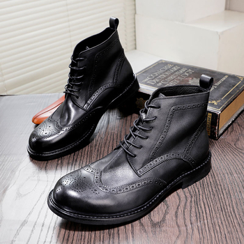 Мъжки ботуши Martin с Goodyear Welted, винтидж стил, кожени с украса от брогу