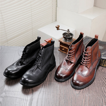 Мъжки ботуши Martin с Goodyear Welted, винтидж стил, кожени с украса от брогу