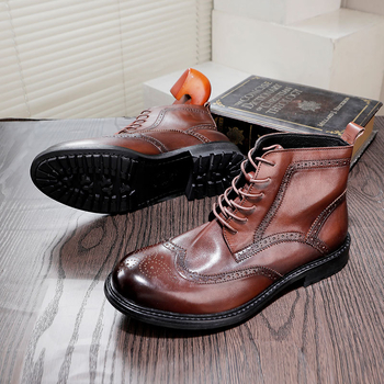 Мъжки ботуши Martin с Goodyear Welted, винтидж стил, кожени с украса от брогу