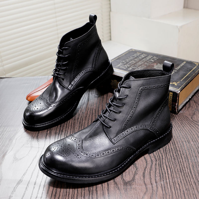 Мъжки ботуши Martin с Goodyear Welted, винтидж стил, кожени с украса от брогу