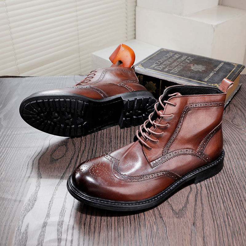 Мъжки ботуши Martin с Goodyear Welted, винтидж стил, кожени с украса от брогу