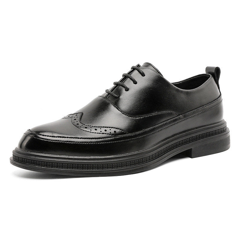 Crne brogue cipele sa vezicama, muškarci, poslovni i casual stil inspiriran korejskim stilom, debeli potplat, oštar vrh