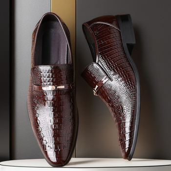 Muške kožne formalne cipele s uzorkom krokodila, britanski stil, slip-on