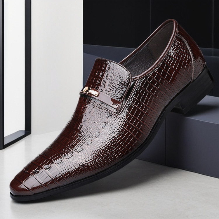 Muške kožne formalne cipele s uzorkom krokodila, britanski stil, slip-on