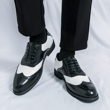 Muške kožne cipele s blok boje, brogue detalji, formalne, za vjenčanje, PU gornja strana
