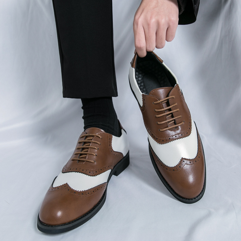 Muške kožne cipele s blok boje, brogue detalji, formalne, za vjenčanje, PU gornja strana