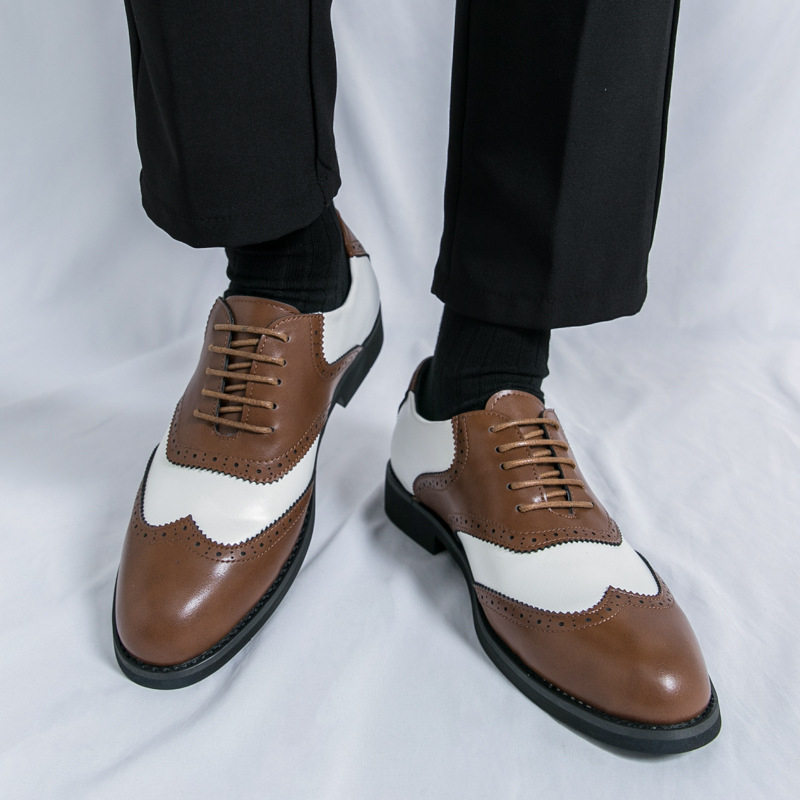 Muške kožne cipele s blok boje, brogue detalji, formalne, za vjenčanje, PU gornja strana