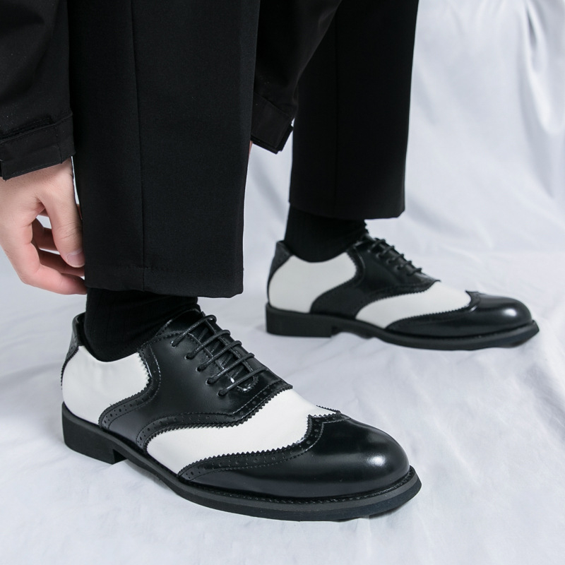 Muške kožne cipele s blok boje, brogue detalji, formalne, za vjenčanje, PU gornja strana