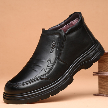 Muške zimske čizme od kože prvog sloja, visoke, s unutarnjom kožom i krznom, slip-on, debela potplata