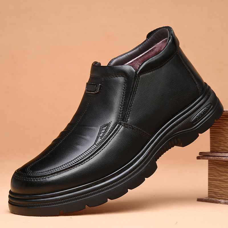 Muške zimske čizme od kože prvog sloja, visoke, s unutarnjom kožom i krznom, slip-on, debela potplata