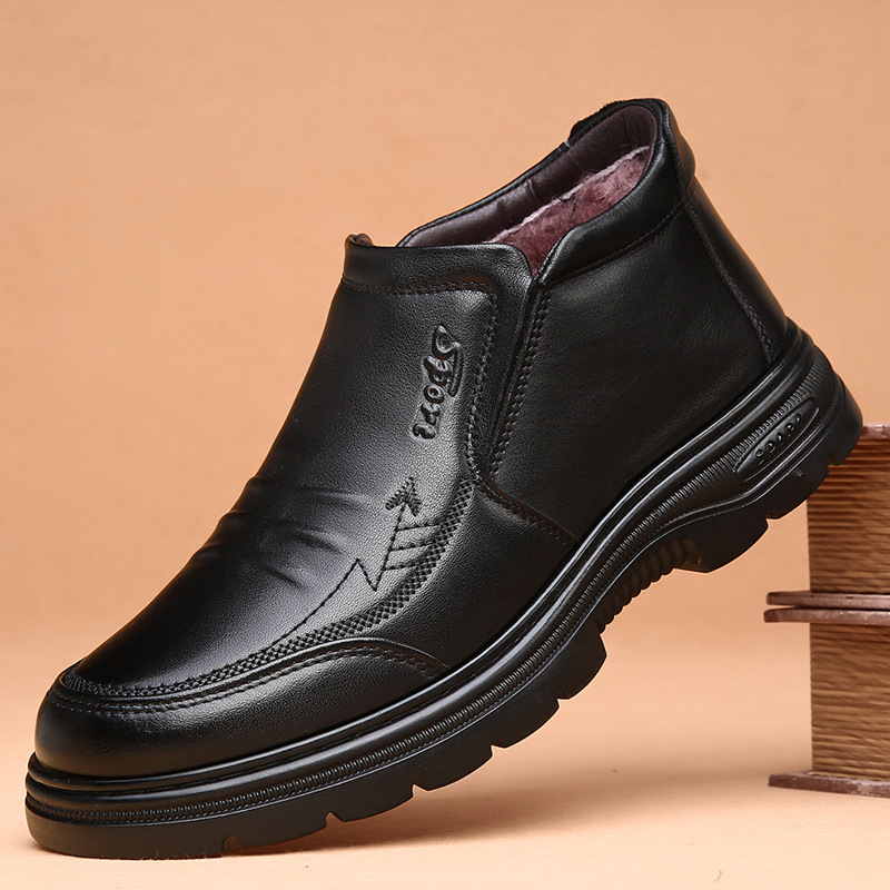 Muške zimske čizme od kože prvog sloja, visoke, s unutarnjom kožom i krznom, slip-on, debela potplata