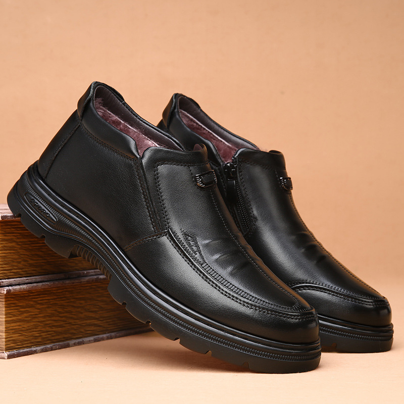 Muške zimske čizme od kože prvog sloja, visoke, s unutarnjom kožom i krznom, slip-on, debela potplata