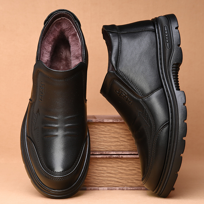 Muške zimske čizme od kože prvog sloja, visoke, s unutarnjom kožom i krznom, slip-on, debela potplata