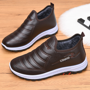 Muške vodootporne papuče od platna s gornjim dijelom od sintetičke kože, fleece podstava, protuklizne, slip-on, zima 2024, stil dad shoes