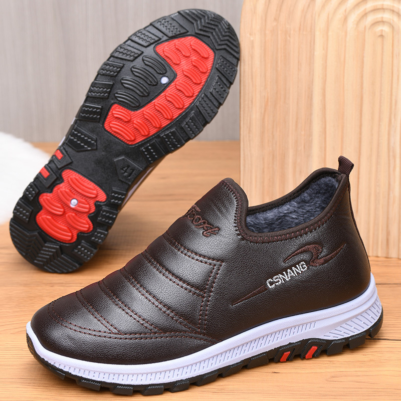 Muške vodootporne papuče od platna s gornjim dijelom od sintetičke kože, fleece podstava, protuklizne, slip-on, zima 2024, stil dad shoes