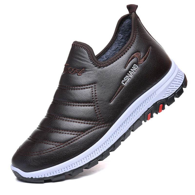 Muške vodootporne papuče od platna s gornjim dijelom od sintetičke kože, fleece podstava, protuklizne, slip-on, zima 2024, stil dad shoes