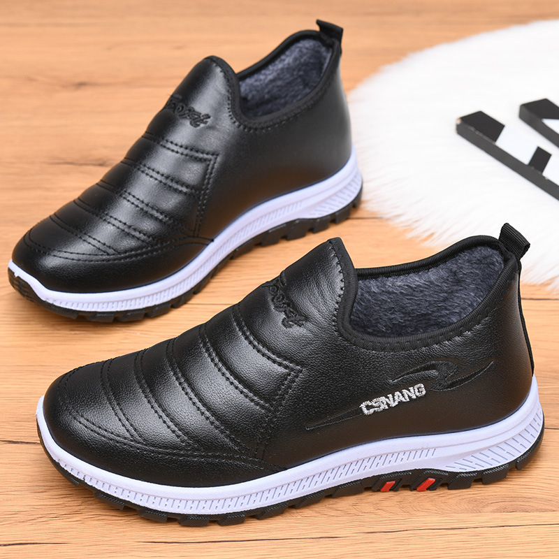 Muške vodootporne papuče od platna s gornjim dijelom od sintetičke kože, fleece podstava, protuklizne, slip-on, zima 2024, stil dad shoes