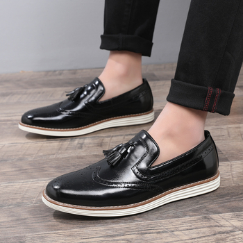 Мъжки кожени обувки за бизнес, Slip-On с ресни в стил брог, дишащи