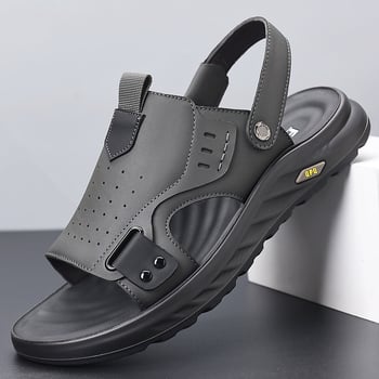 Férfi bőrszandálok – nyitott orrú, lélegző, tengerparti papucsok, alacsony talp, 3 cm sarki