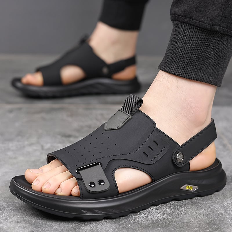 Férfi bőrszandálok – nyitott orrú, lélegző, tengerparti papucsok, alacsony talp, 3 cm sarki