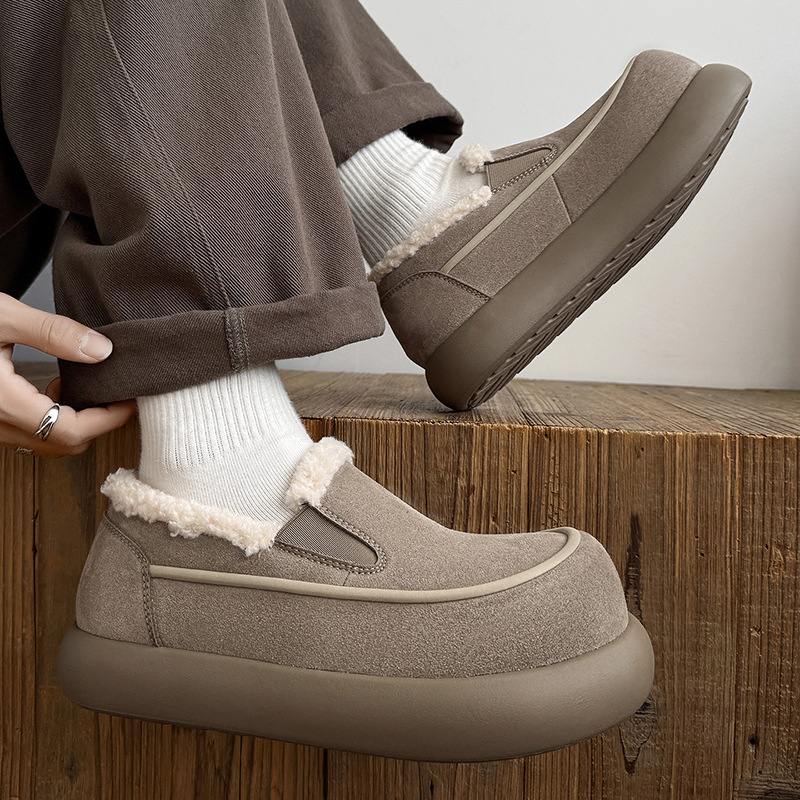 Novi jeseno-zimski slip-on loaferi s plišastim unutarnjim slojem, tople muške čizme za snijeg, minimalistički i stilski dizajn s okruglim vrhom