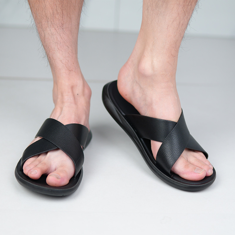Férfi nyári casual bőrsandál, nyitott orrú, lélegző, koreai stílusú, nagy méret