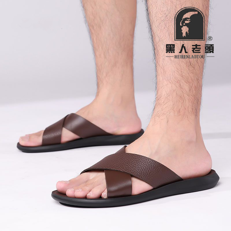 Férfi nyári casual bőrsandál, nyitott orrú, lélegző, koreai stílusú, nagy méret