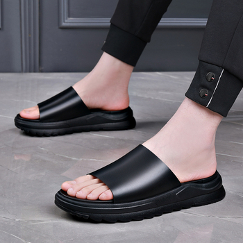 Muške sandale od prave kože, slip-on, otvorenog prsta, lagane, debela potplata