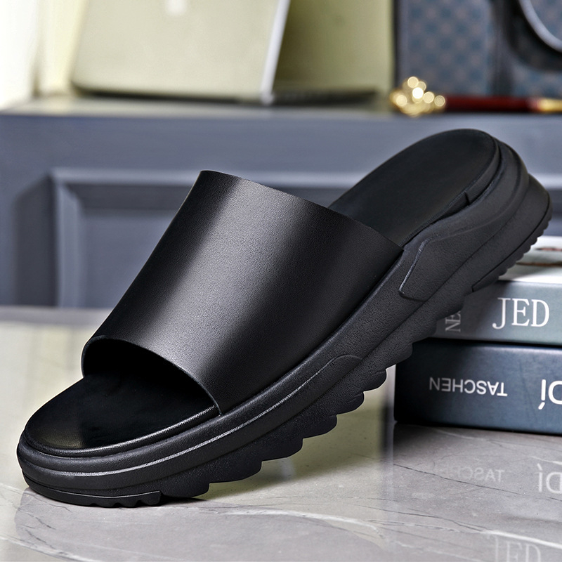 Muške sandale od prave kože, slip-on, otvorenog prsta, lagane, debela potplata