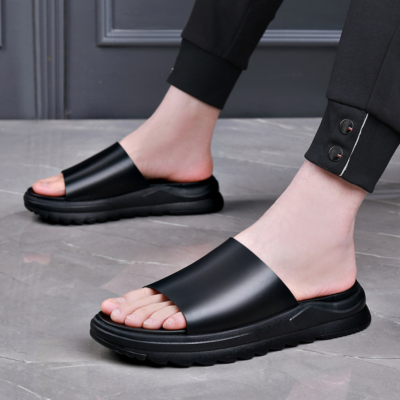 Muške sandale od prave kože, slip-on, otvorenog prsta, lagane, debela potplata