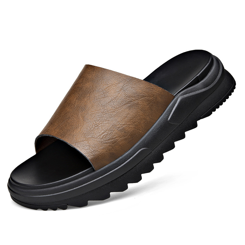 Muške sandale od prave kože, slip-on, otvorenog prsta, lagane, debela potplata