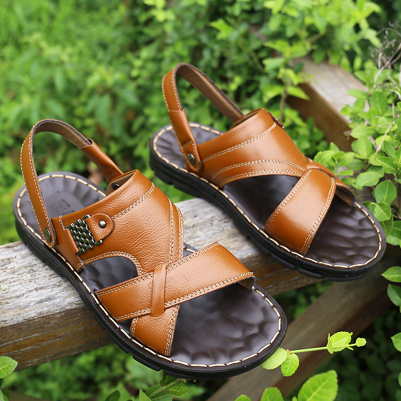 Muške ljetne sandale, casual stil, s otvorenim prstom, od kože prvog sloja teleće kože, debela potplata, prozračne, vodootporne, protuklizne