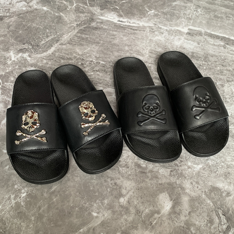 Unisex kožne japanke s motivom lubanje, ljetni punk stil, mek đon, prirodna koža