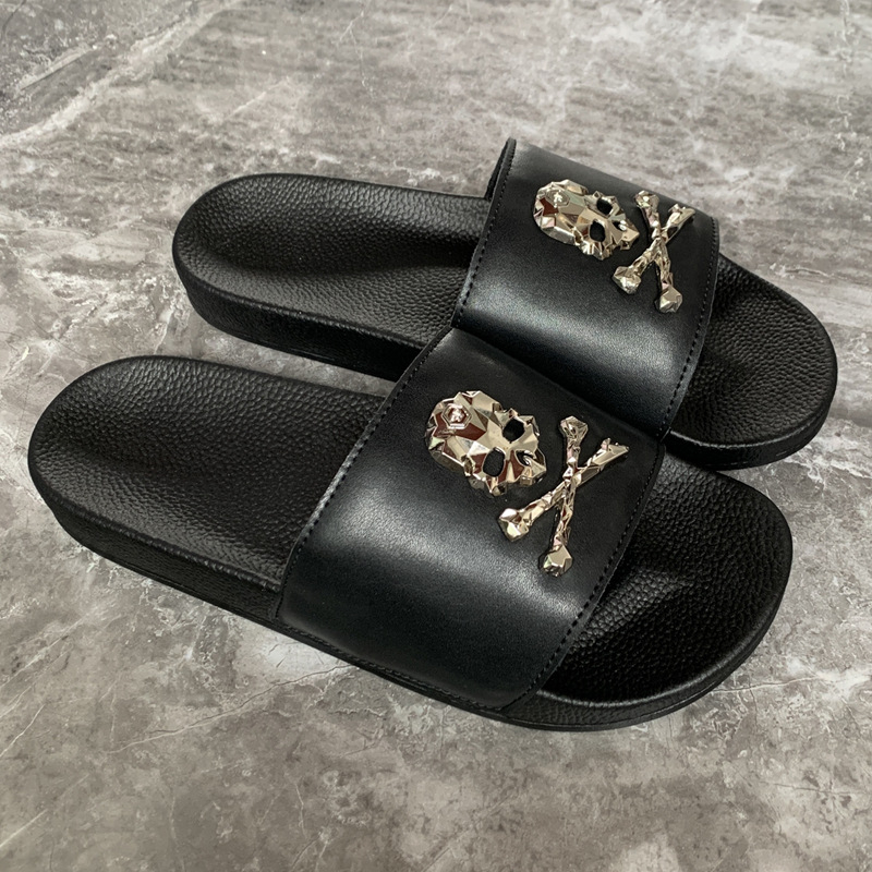 Unisex kožne japanke s motivom lubanje, ljetni punk stil, mek đon, prirodna koža