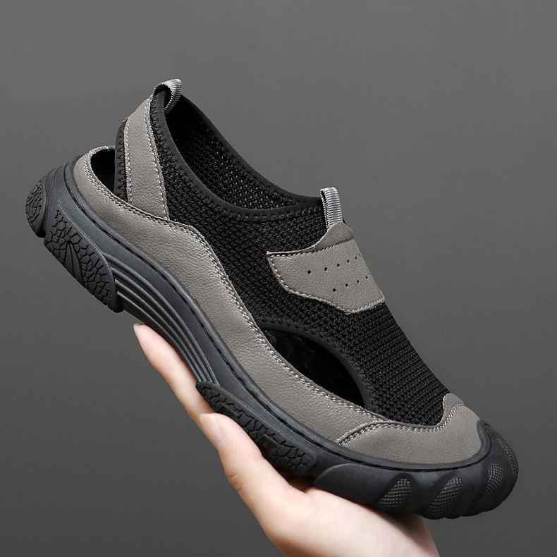 Muške ljetne cipele za vožnju od kože s mrežastim gornjim dijelom, slip-on, dvostruki način nošenja