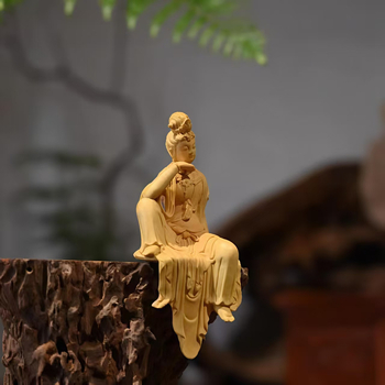 Guanyin Bodhisattva drvena figurica od boxwood za dnevni boravak — trodimenzionalno umjetničko djelo