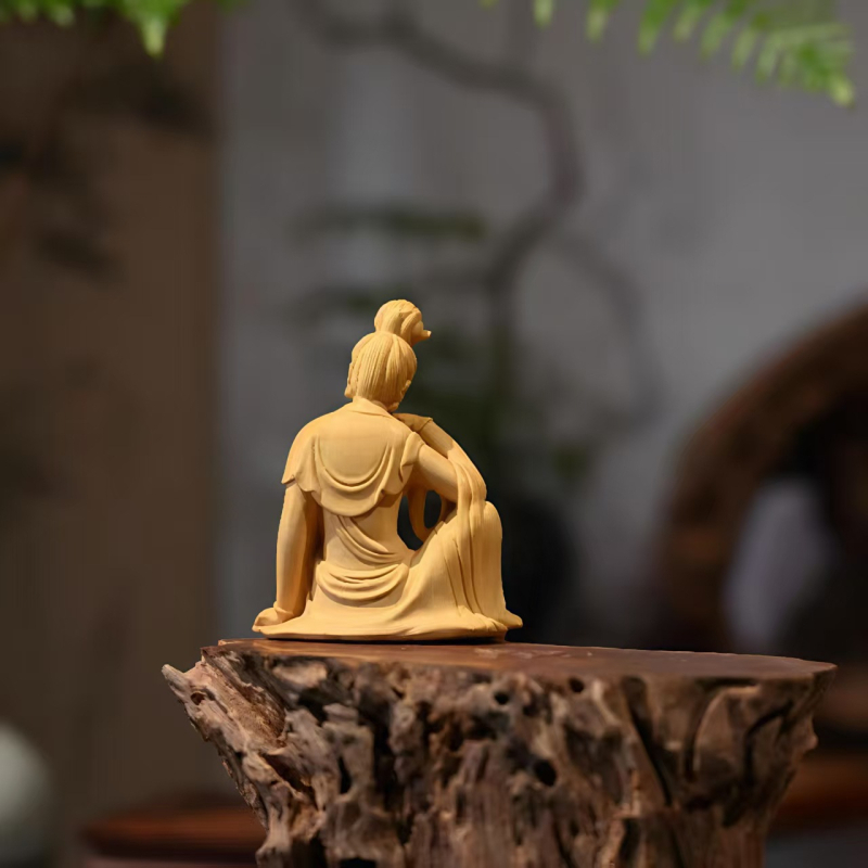 Guanyin Bodhisattva drvena figurica od boxwood za dnevni boravak — trodimenzionalno umjetničko djelo